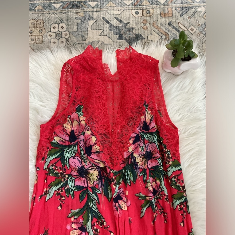 Free People Marsha Printed Slip Dress RED HOT COMBO - Picture 5 of 7